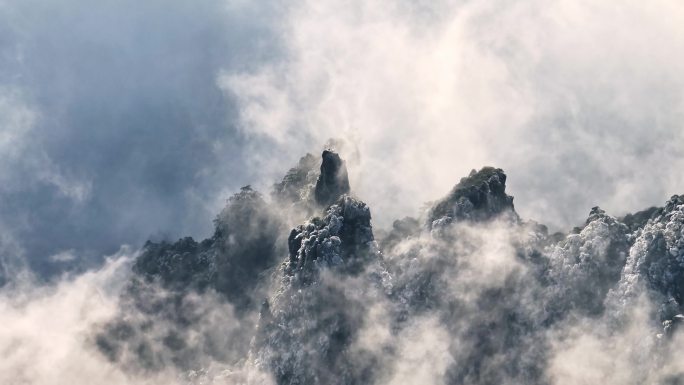 安徽黄山冬季雾凇云海日出奇观旅游宣传长焦