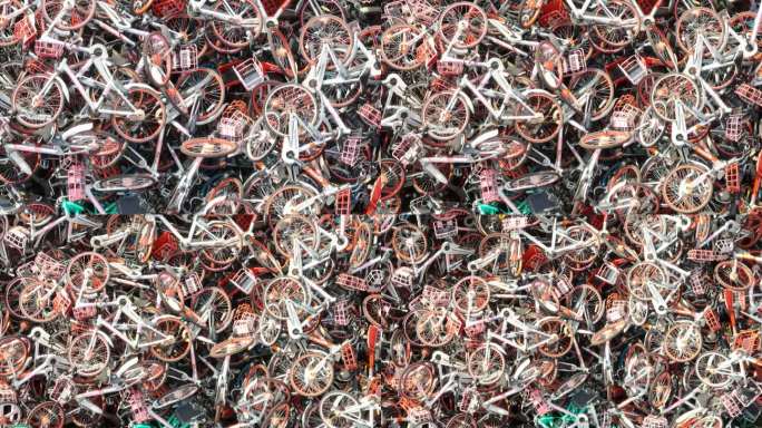 4K原素材-上海废弃的共享单车堆码场