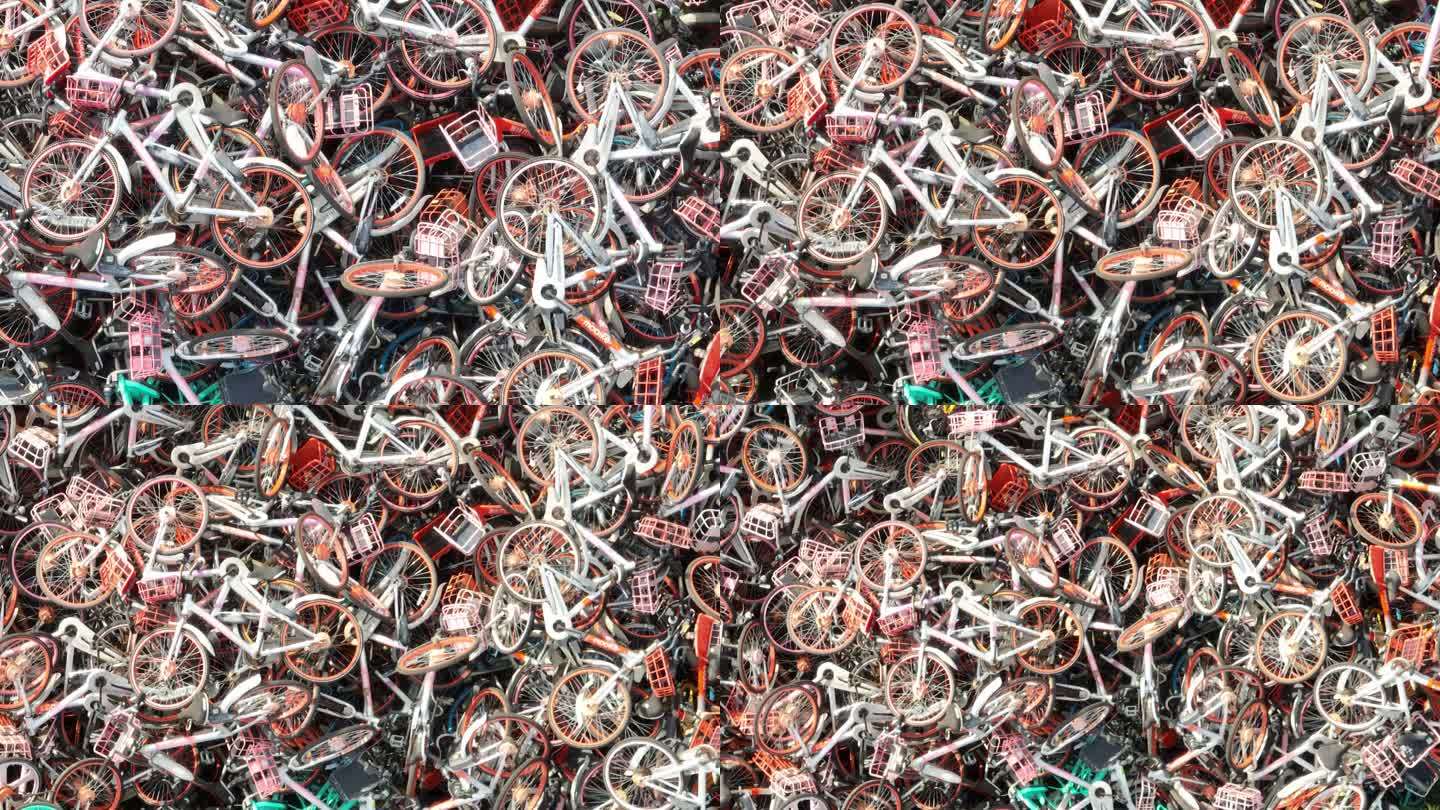 4K原素材-上海废弃的共享单车堆码场