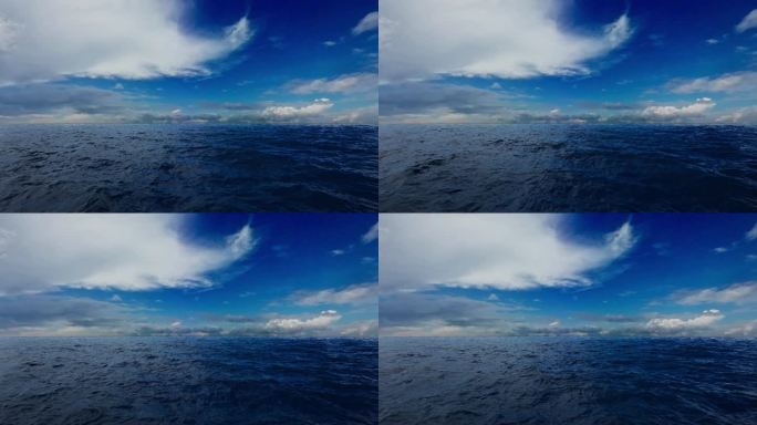 4k海面蓝天白云大海一望无际海浪