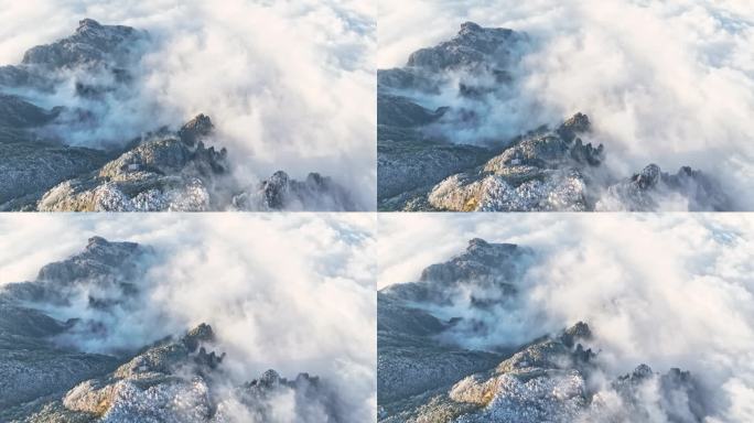 安徽黄山冬天雾凇云海日出奇观旅游黄山航拍