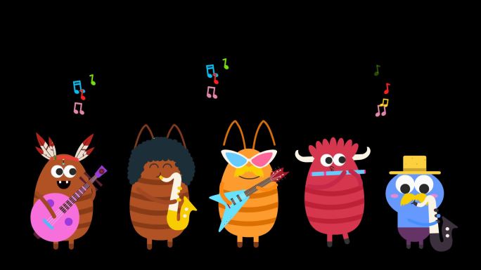 原创可爱儿童卡通动画元素小虫子乐队