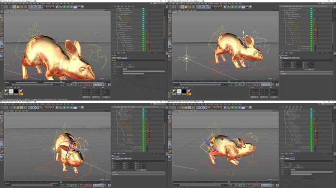 C4D兔子奔跑带骨骼绑定无缝循环奔跑动画