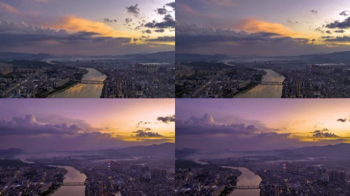 4K延时航拍玉林容县县城晚霞