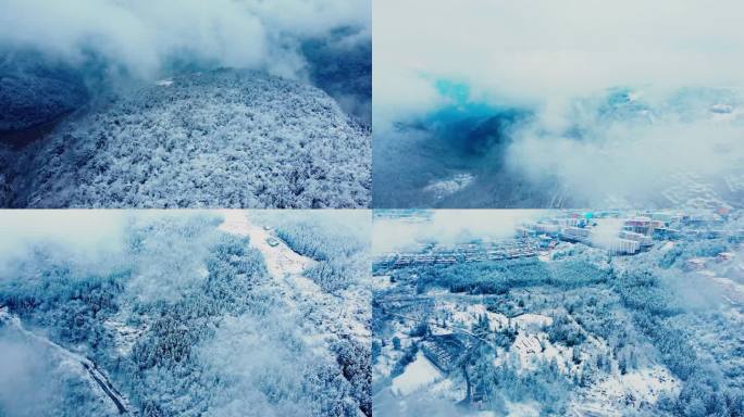 航拍自然风光雪景云雾雾缭绕大气宣传片空镜