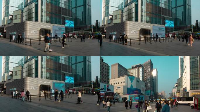 成都国际金融中心广场上的人群延时摄影