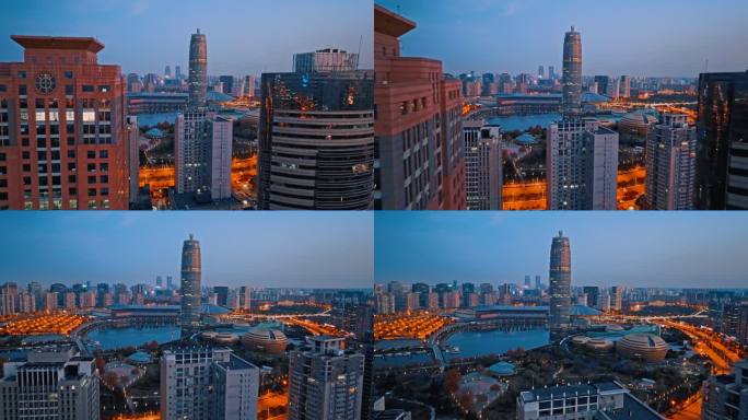 4K郑州郑东新区大玉米夜景航拍