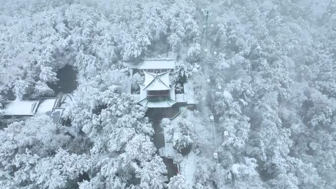 武汉东湖磨山樱风景区航拍雪景风光