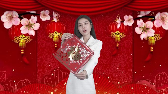 主持人美女迎新年祝福吉祥