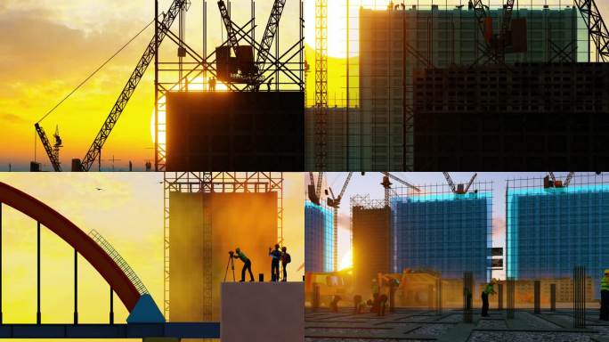 中国速度高速发展城市建设工地施工建筑工人