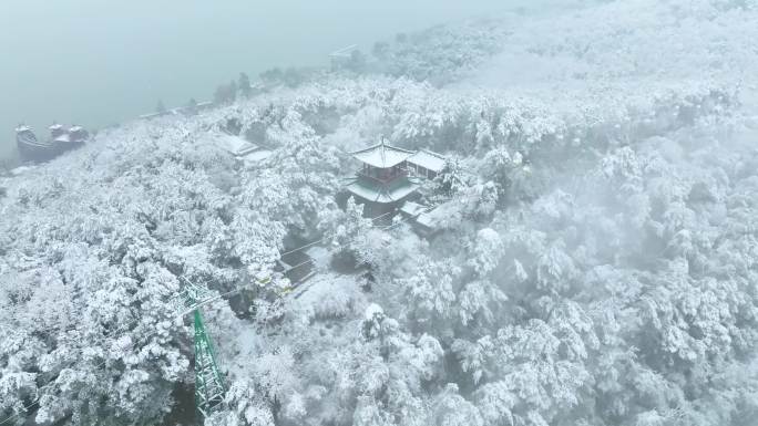 武汉东湖磨山樱风景区航拍雪景风光