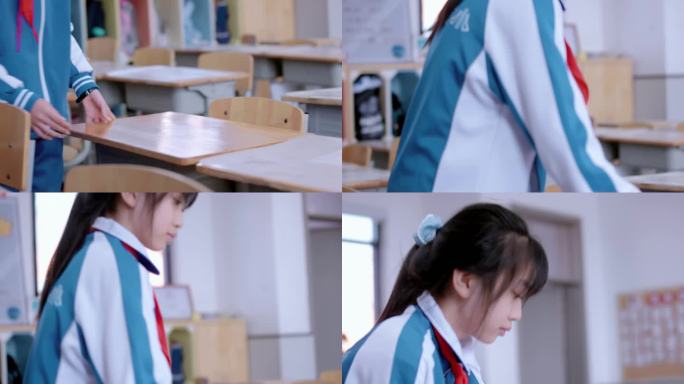 【4K】小学女生整理课桌