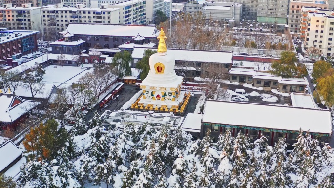 辽宁沈阳皇姑区北塔古建筑航拍雪景