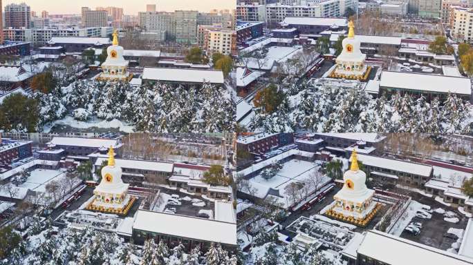 辽宁沈阳皇姑区北塔古建筑航拍雪景