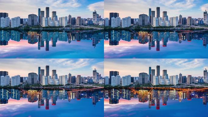 日夜镜像创意北京国贸CBD夜景