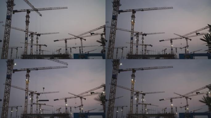 大型建筑工地富山塔吊施工延时