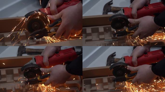 磨机打磨金属的慢镜头