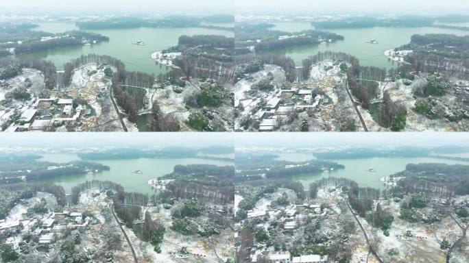 武汉东湖磨山梅园风景区航拍雪景风光