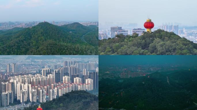 4K航拍东莞灯笼山城市人文夜景标志性建筑