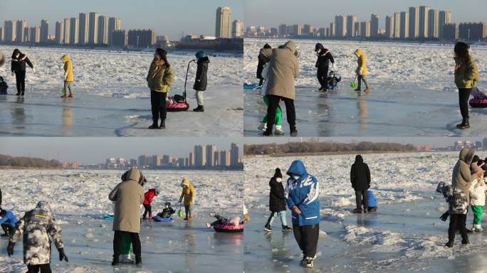 冰冻的松花江冰雪游戏