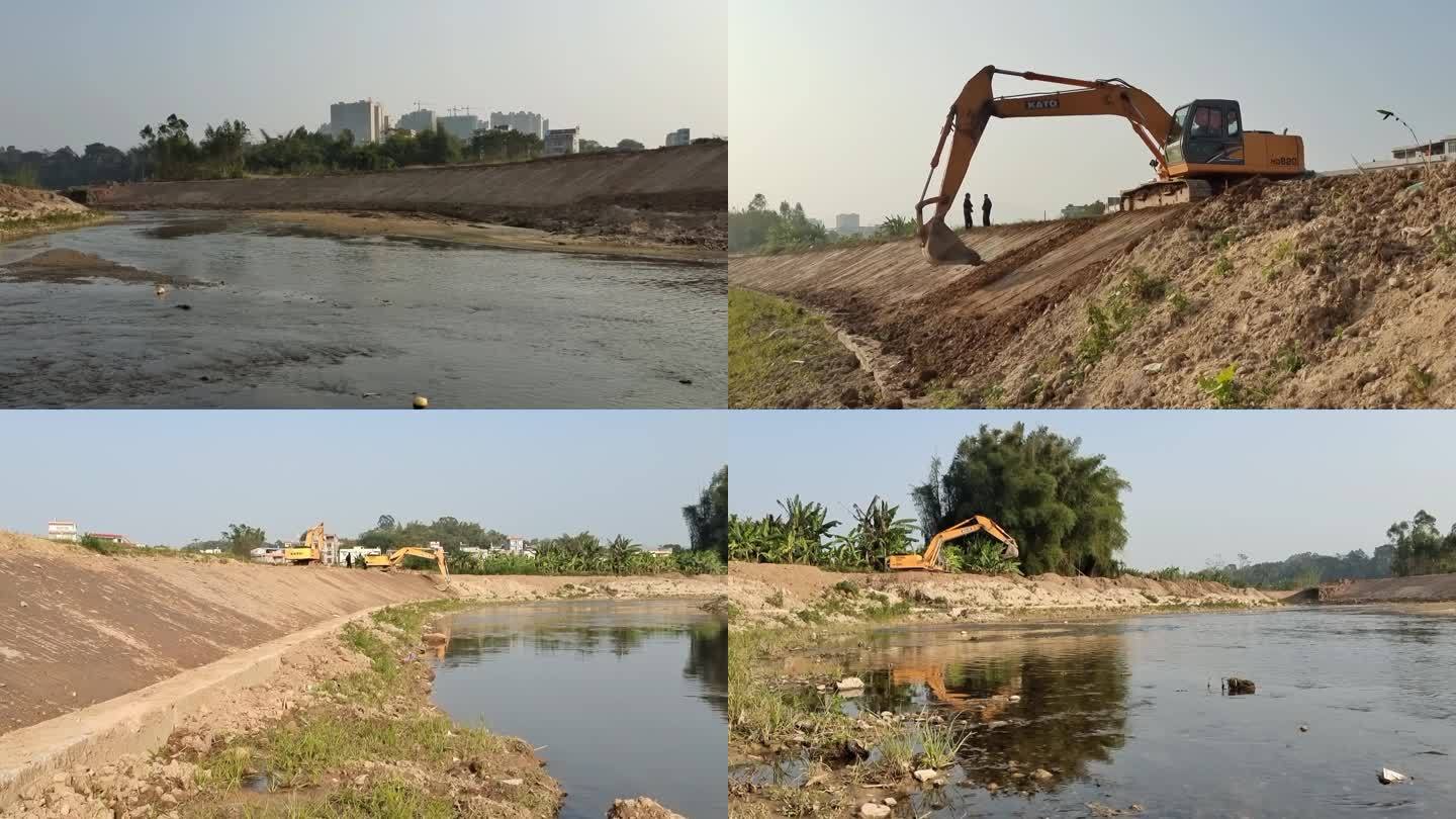 挖掘机防洪治理工程防洪工程施工修河堤挖河