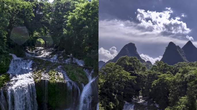 高清竖屏延时航拍百色靖西德天瀑布