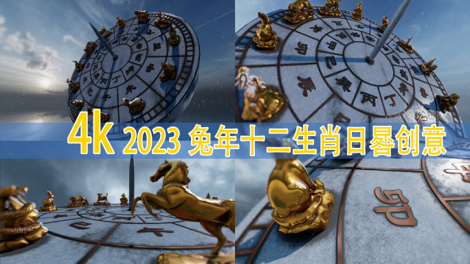 2023新年兔年十二生肖日晷 元旦4K
