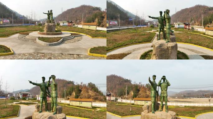 卢氏双龙湾红二十五军纪念碑和雕塑航拍3