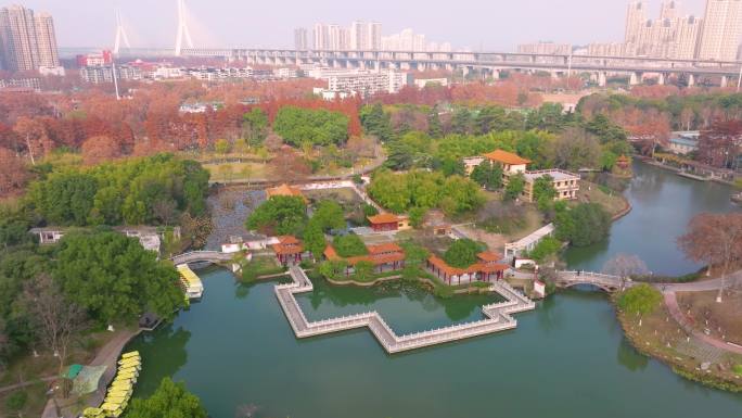 湖北武汉青山公园秋季航拍风光
