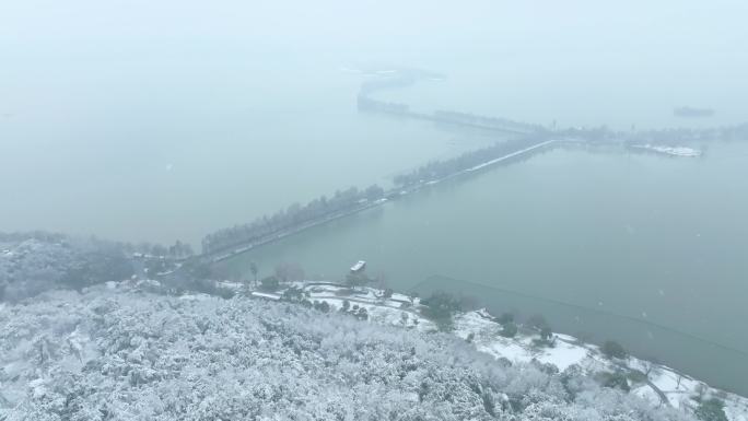 武汉东湖磨山樱风景区航拍雪景风光