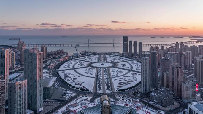 大连星海广场冬季雪景延时