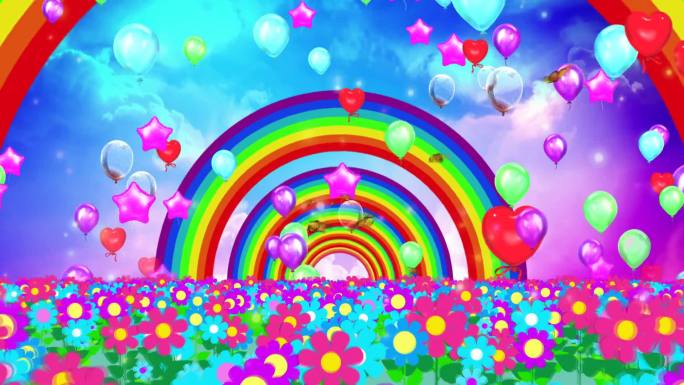 唯美花朵动感彩虹气球上升背景