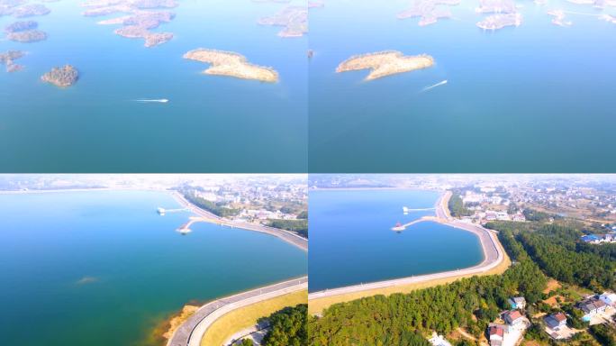 航拍绝美航拍湖景，湖北荆州洈水风景区湖景