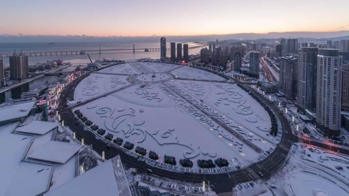 大连星海广场雪景延时