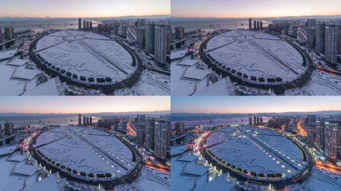 大连星海广场雪景延时