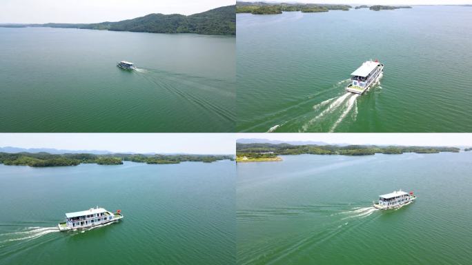 湖景游船，湖泊旅游，绿水青山4K素材
