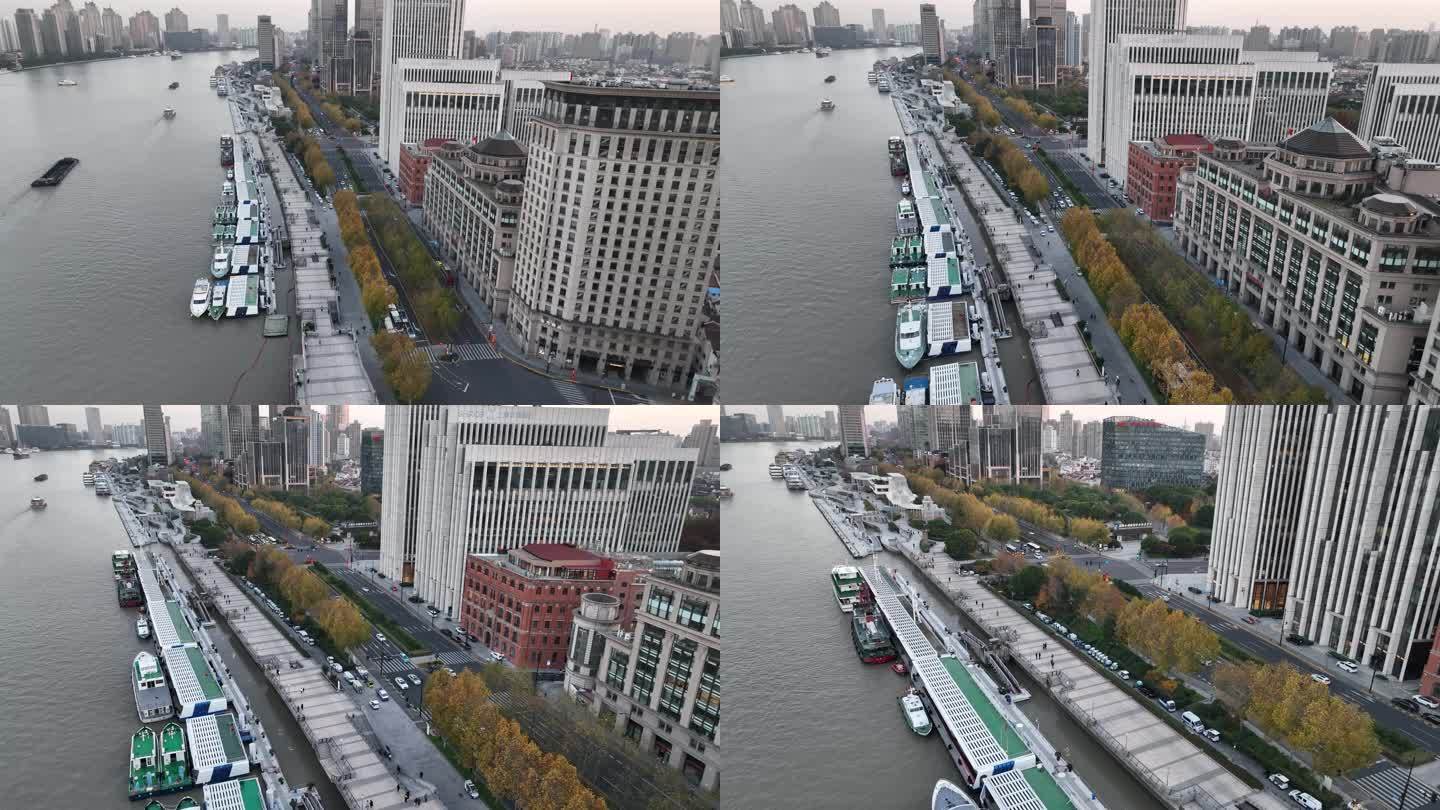 4K原素材-航拍上海十六铺码头亲水平台