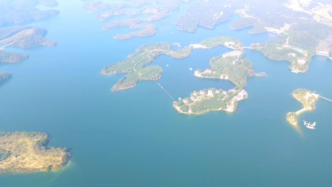 航拍绝美航拍湖景，湖北荆州洈水风景区湖景