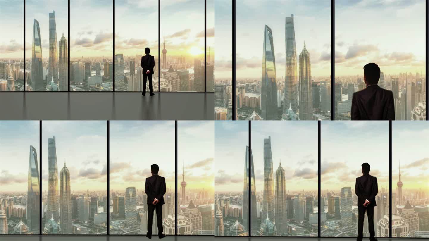 商务成功人士-眺望上海摩天大楼