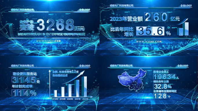 科技数据企业数据展示AE模版 地图数据