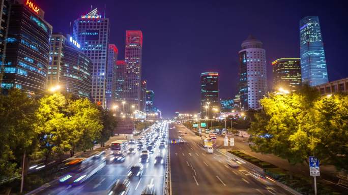 夜景北京国贸CBD建筑群