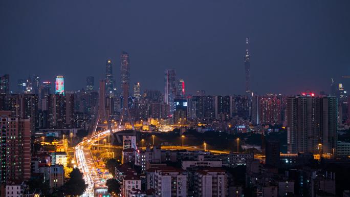 广州鹤洞大桥夜景车流延时4k