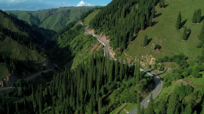 公路自驾游航拍独库公路美丽新疆风景