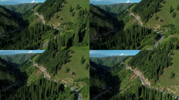 公路自驾游航拍独库公路美丽新疆风景