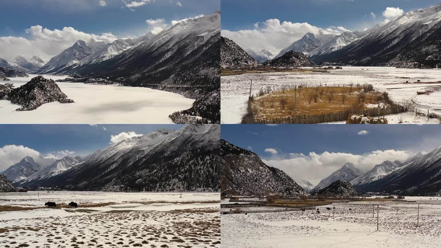 西藏冬季冰雪然乌湖航拍雪山合集