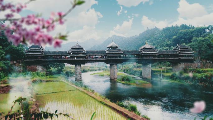 广西三江风雨桥侗族LED大屏舞台背景