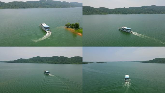 湖景湖泊素材，旅游游船，湖北荆州洈水风景