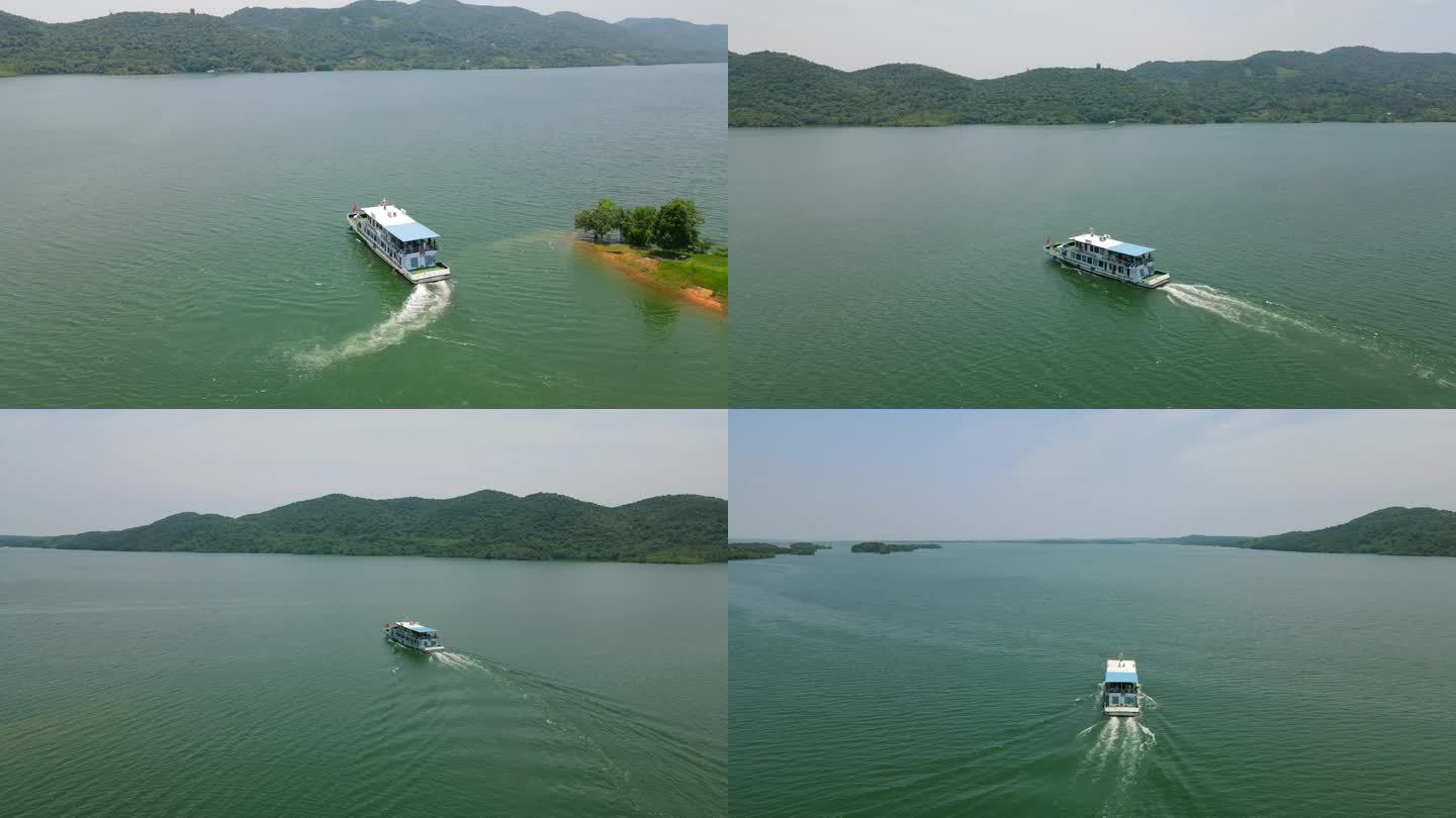 湖景湖泊素材，旅游游船，湖北荆州洈水风景