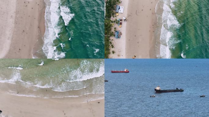 4K高清航拍小清新沙滩海浪海边风景