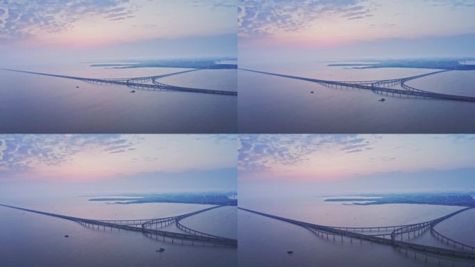 胶州湾大桥夕阳